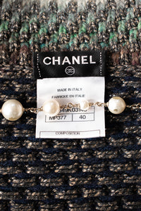 CHANEL 11PF Paris Byzance Gold Thread Mix Wool Knit Dress 34 36 シャネル ネイビー ミックス メタリック ニット ワンピース 即発