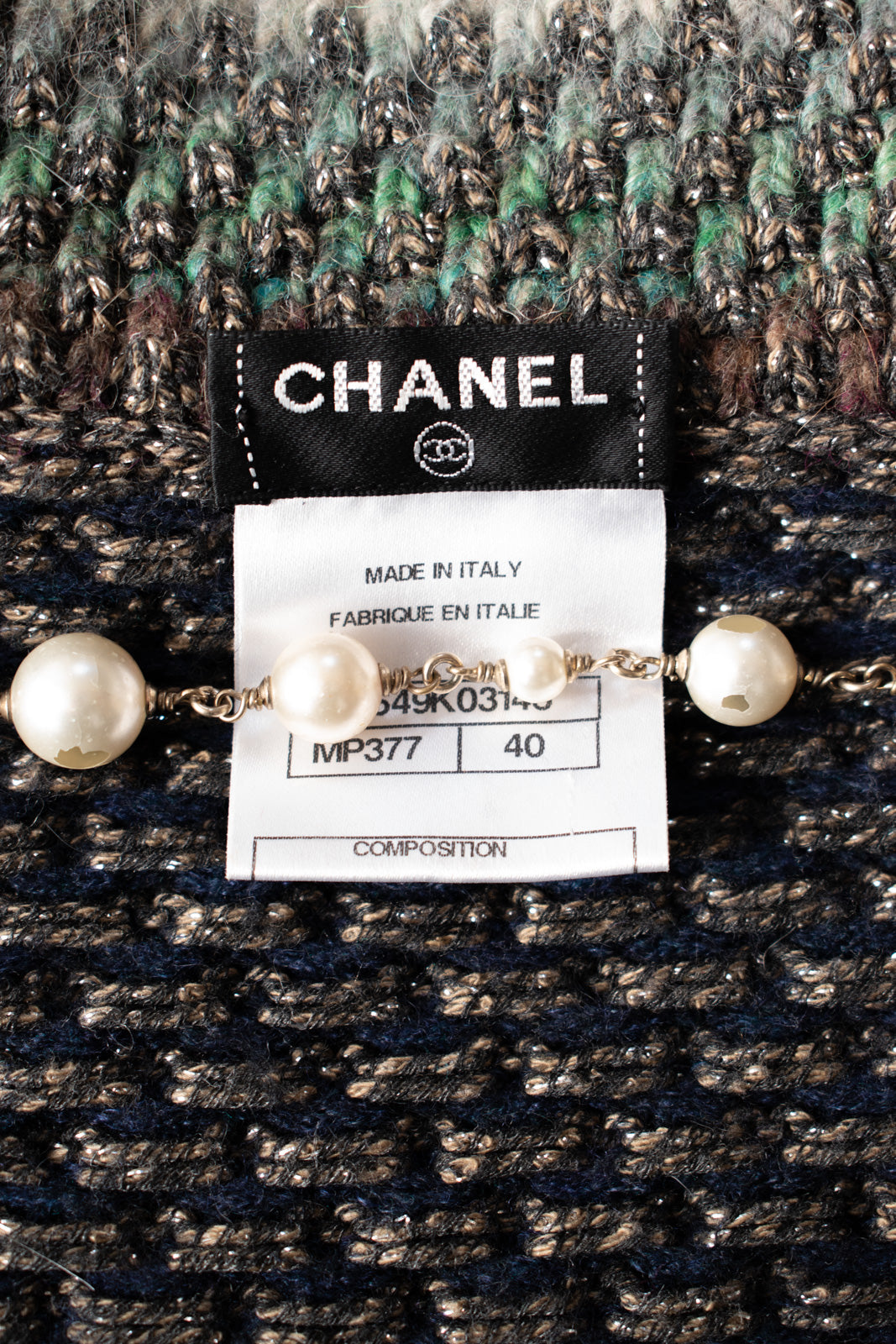 CHANEL 11PF Paris Byzance Gold Thread Mix Wool Knit Dress 34 36 シャネル ネイビー ミックス メタリック ニット ワンピース 即発