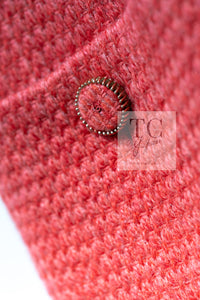 CHANEL 16A Coral Orange Red CC Logo Belt Tweed Sleeveless Dress 36 38 シャネル コーラル オレンジ レッド CCロゴ ベルト ノースリーブ ツイード ワンピース 即発