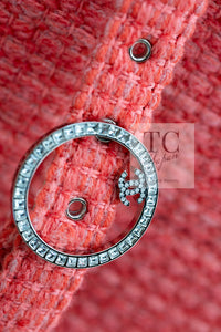 CHANEL 16A Coral Orange Red CC Logo Belt Tweed Sleeveless Dress 36 38 シャネル コーラル オレンジ レッド CCロゴ ベルト ノースリーブ ツイード ワンピース 即発