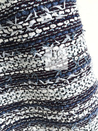 CHANEL 13S Navy White Stripe Cotton Tweed Dress 38 44 シャネル ネイビー ホワイト ストライプ柄 コットン ツイード ワンピース 即発