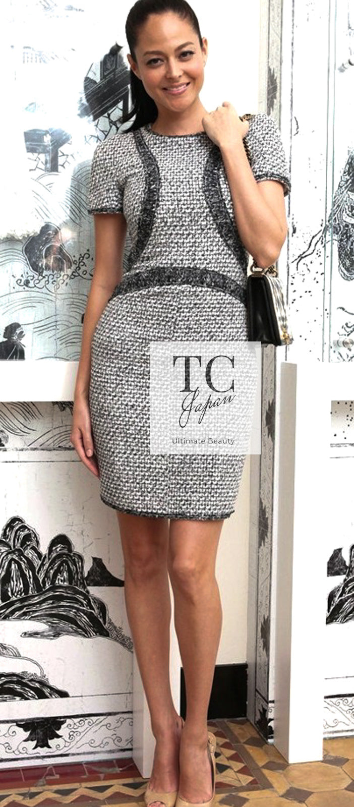 CHANEL 13S Navy White Stripe Cotton Tweed Dress 38 44 シャネル ネイビー ホワイト ストライプ柄 コットン ツイード ワンピース 即発