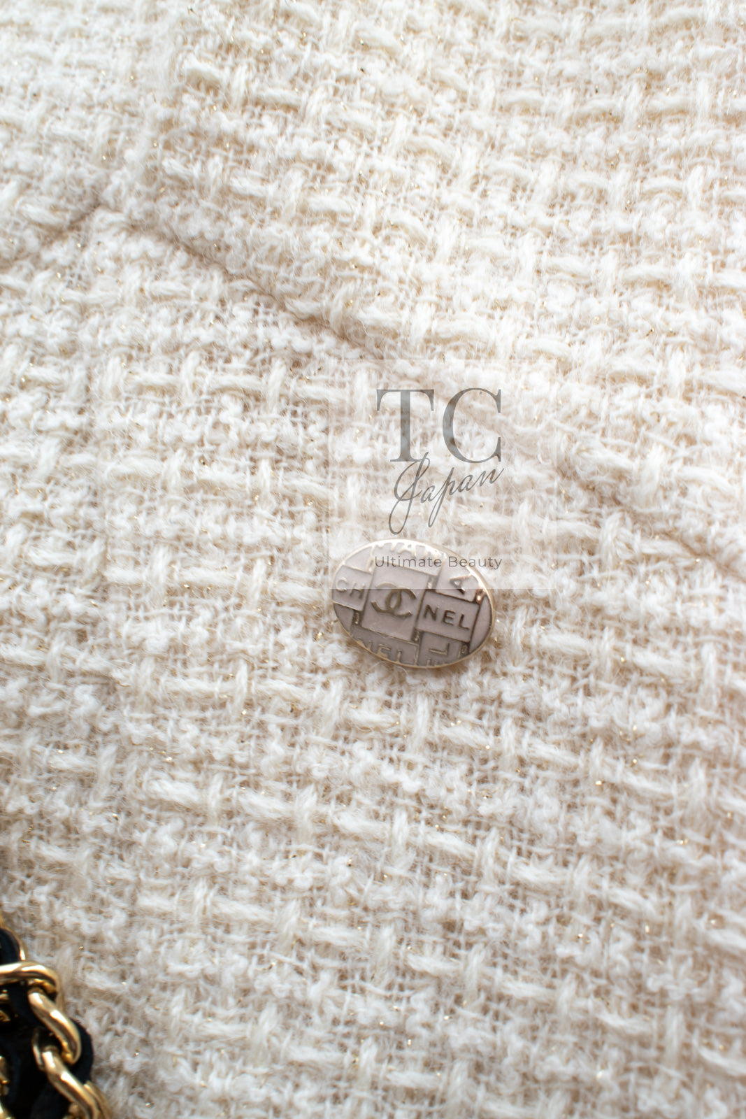 CHANEL 18PA Ivory Gold Wool Tweed Dress 36 シャネル アイボリー 淡いゴールド ウール ツイード ワンピース 即発