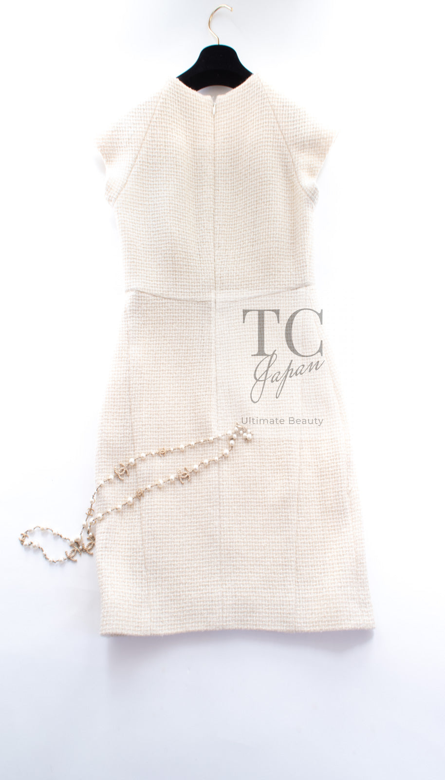 CHANEL 18PA Ivory Gold Wool Tweed Dress 36 シャネル アイボリー 淡いゴールド ウール ツイード ワンピース 即発