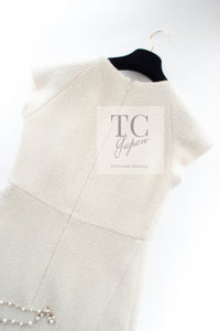 CHANEL 18PA Ivory Gold Wool Tweed Dress 36 シャネル アイボリー 淡いゴールド ウール ツイード ワンピース 即発