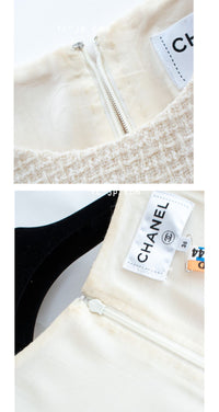 CHANEL 18PA Ivory Gold Wool Tweed Dress 36 シャネル アイボリー 淡いゴールド ウール ツイード ワンピース 即発