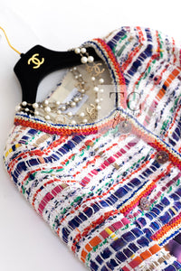 CHANEL 15S Ivory Multicolor Cotton Silk Tweed Pleated Dress B 36 38 シャネル アイボリー マルチカラー コットン ツイード ジャケット シルク プリーツ ワンピース ドレス B 即発