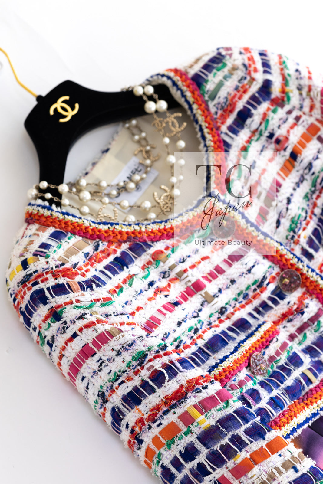 CHANEL 15S Ivory Multicolor Cotton Silk Tweed Pleated Dress B 36 38 シャネル アイボリー マルチカラー コットン ツイード ジャケット シルク プリーツ ワンピース ドレス B 即発