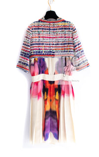 CHANEL 15S Ivory Multicolor Cotton Silk Tweed Pleated Dress B 36 38 シャネル アイボリー マルチカラー コットン ツイード ジャケット シルク プリーツ ワンピース ドレス B 即発