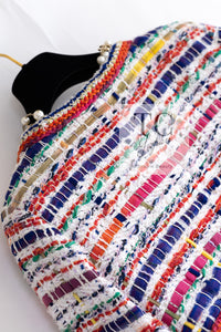 CHANEL 15S Ivory Multicolor Cotton Silk Tweed Pleated Dress B 36 38 シャネル アイボリー マルチカラー コットン ツイード ジャケット シルク プリーツ ワンピース ドレス B 即発