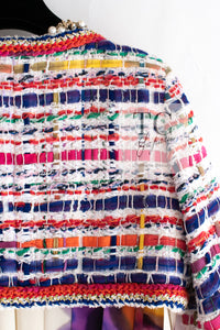 CHANEL 15S Ivory Multicolor Cotton Silk Tweed Pleated Dress B 36 38 シャネル アイボリー マルチカラー コットン ツイード ジャケット シルク プリーツ ワンピース ドレス B 即発