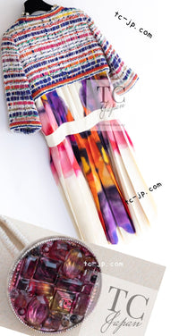 CHANEL 15S Ivory Multicolor Cotton Silk Tweed Pleated Dress B 36 38 シャネル アイボリー マルチカラー コットン ツイード ジャケット シルク プリーツ ワンピース ドレス B 即発