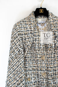 CHANEL 15C White Black Gold Metallic Gripoix Button Tweed Jacket 42 シャネル ホワイト ブラック ゴールドメタリック グリポワ宝石ボタン ツイード ジャケット 即発