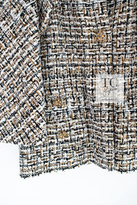 CHANEL 15C White Black Gold Metallic Gripoix Button Tweed Jacket 42 シャネル ホワイト ブラック ゴールドメタリック グリポワ宝石ボタン ツイード ジャケット 即発