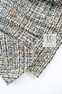 CHANEL 15C White Black Gold Metallic Gripoix Button Tweed Jacket 42 シャネル ホワイト ブラック ゴールドメタリック グリポワ宝石ボタン ツイード ジャケット 即発