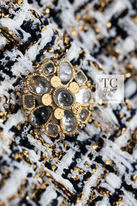CHANEL 15C White Black Gold Metallic Gripoix Button Tweed Jacket 42 シャネル ホワイト ブラック ゴールドメタリック グリポワ宝石ボタン ツイード ジャケット 即発