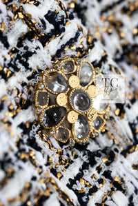 CHANEL 15C White Black Gold Metallic Gripoix Button Tweed Jacket 42 シャネル ホワイト ブラック ゴールドメタリック グリポワ宝石ボタン ツイード ジャケット 即発