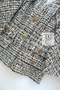 CHANEL 15C White Black Gold Metallic Gripoix Button Tweed Jacket 42 シャネル ホワイト ブラック ゴールドメタリック グリポワ宝石ボタン ツイード ジャケット 即発