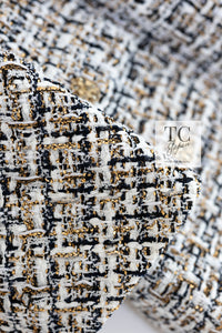 CHANEL 15C White Black Gold Metallic Gripoix Button Tweed Jacket 42 シャネル ホワイト ブラック ゴールドメタリック グリポワ宝石ボタン ツイード ジャケット 即発