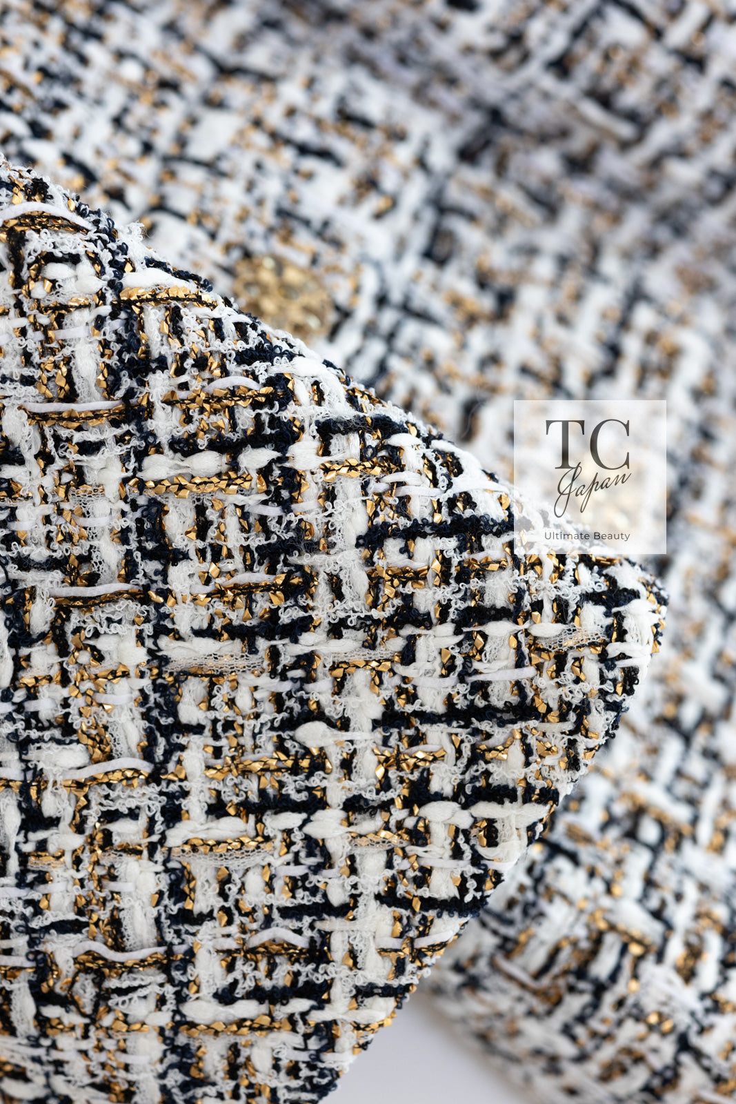 CHANEL 15C White Black Gold Metallic Gripoix Button Tweed Jacket 42 シャネル ホワイト ブラック ゴールドメタリック グリポワ宝石ボタン ツイード ジャケット 即発