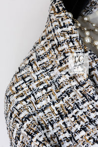 CHANEL 15C White Black Gold Metallic Gripoix Button Tweed Jacket 42 シャネル ホワイト ブラック ゴールドメタリック グリポワ宝石ボタン ツイード ジャケット 即発