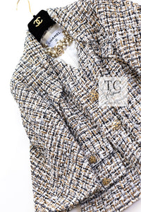 CHANEL 15C White Black Gold Metallic Gripoix Button Tweed Jacket 42 シャネル ホワイト ブラック ゴールドメタリック グリポワ宝石ボタン ツイード ジャケット 即発