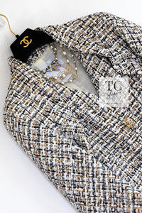 CHANEL 15C White Black Gold Metallic Gripoix Button Tweed Jacket 42 シャネル ホワイト ブラック ゴールドメタリック グリポワ宝石ボタン ツイード ジャケット 即発