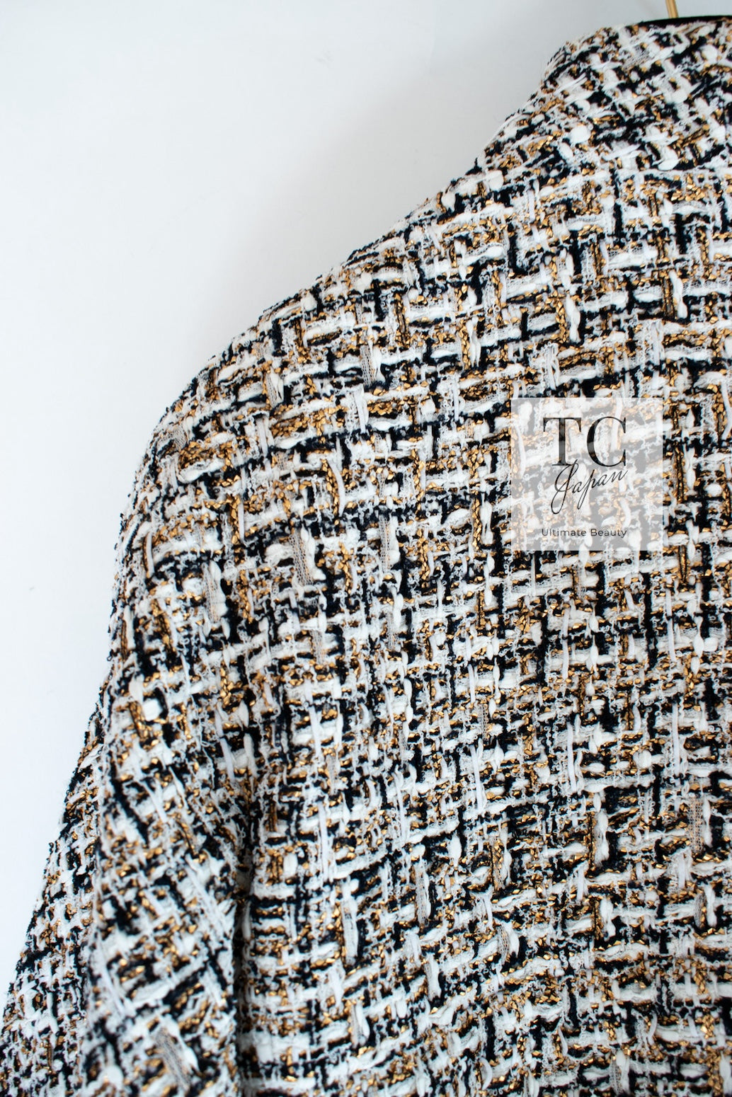 CHANEL 15C White Black Gold Metallic Gripoix Button Tweed Jacket 42 シャネル ホワイト ブラック ゴールドメタリック グリポワ宝石ボタン ツイード ジャケット 即発