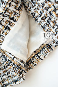 CHANEL 15C White Black Gold Metallic Gripoix Button Tweed Jacket 42 シャネル ホワイト ブラック ゴールドメタリック グリポワ宝石ボタン ツイード ジャケット 即発