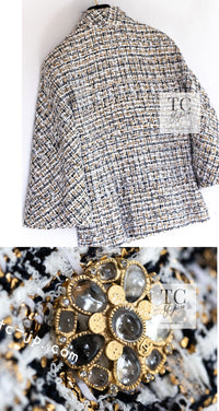 CHANEL 15C White Black Gold Metallic Gripoix Button Tweed Jacket 42 シャネル ホワイト ブラック ゴールドメタリック グリポワ宝石ボタン ツイード ジャケット 即発