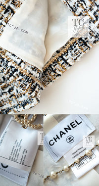 CHANEL 15C White Black Gold Metallic Gripoix Button Tweed Jacket 42 シャネル ホワイト ブラック ゴールドメタリック グリポワ宝石ボタン ツイード ジャケット 即発