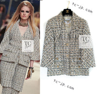 CHANEL 15C White Black Gold Metallic Gripoix Button Tweed Jacket 42 シャネル ホワイト ブラック ゴールドメタリック グリポワ宝石ボタン ツイード ジャケット 即発