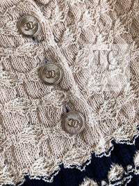 CHANEL 12S Beige Navy Mix Tweed Knit Dress 36 38 シャネル ベージュ ネイビー ミックス ツイード ニット ワンピース 即発