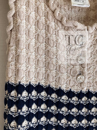 CHANEL 12S Beige Navy Mix Tweed Knit Dress 36 38 シャネル ベージュ ネイビー ミックス ツイード ニット ワンピース 即発
