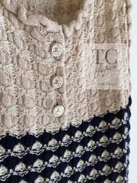 CHANEL 12S Beige Navy Mix Tweed Knit Dress 36 38 シャネル ベージュ ネイビー ミックス ツイード ニット ワンピース 即発
