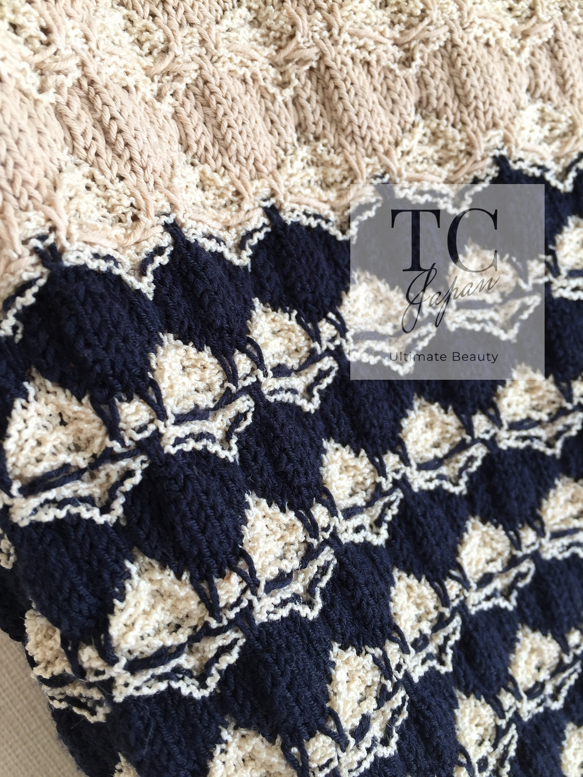CHANEL 12S Beige Navy Mix Tweed Knit Dress 36 38 シャネル ベージュ ネイビー ミックス ツイード ニット ワンピース 即発