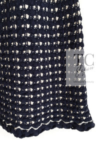 CHANEL 12S Beige Navy Mix Tweed Knit Dress 36 38 シャネル ベージュ ネイビー ミックス ツイード ニット ワンピース 即発