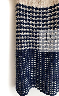 CHANEL 12S Beige Navy Mix Tweed Knit Dress 36 38 シャネル ベージュ ネイビー ミックス ツイード ニット ワンピース 即発