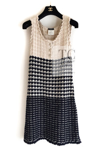 CHANEL 12S Beige Navy Mix Tweed Knit Dress 36 38 シャネル ベージュ ネイビー ミックス ツイード ニット ワンピース 即発