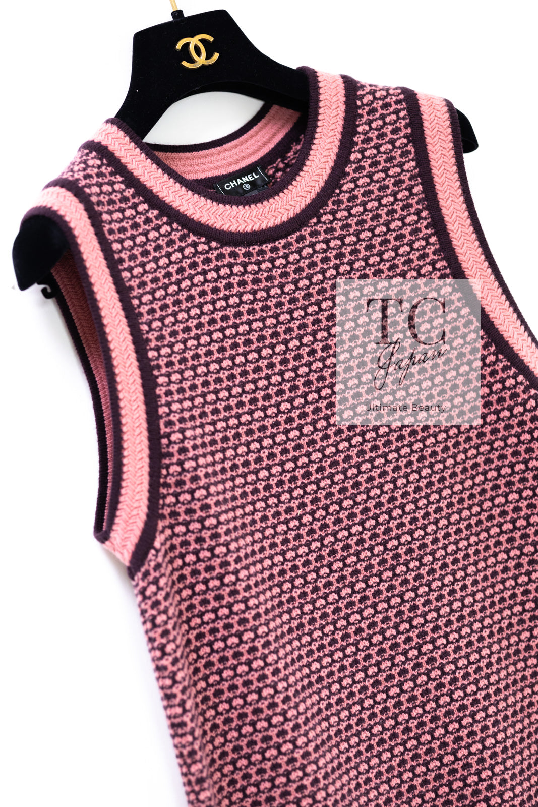 CHANEL 23B Pink Dark Purple Cashmere Knit Dress 38 シャネル ピンク ダークパープル ココボタン カシミヤ ニット ワンピース 即発
