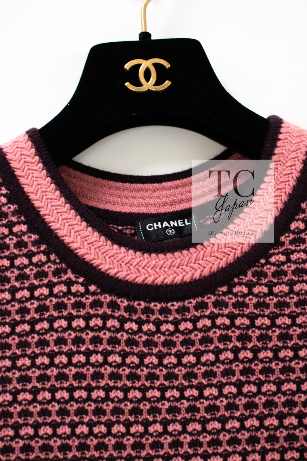 CHANEL 23B Pink Dark Purple Cashmere Knit Dress 38 シャネル ピンク ダークパープル ココボタン カシミヤ ニット ワンピース 即発
