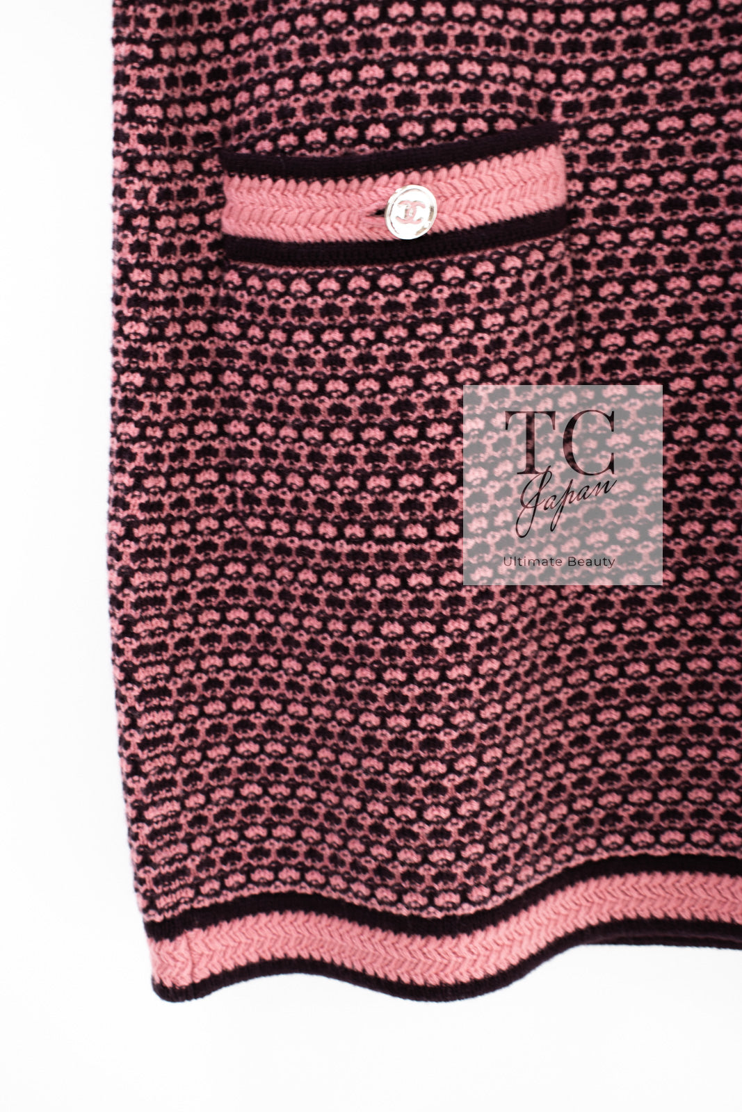 CHANEL 23B Pink Dark Purple Cashmere Knit Dress 38 シャネル ピンク ダークパープル ココボタン カシミヤ ニット ワンピース 即発