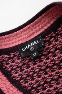 CHANEL 23B Pink Dark Purple Cashmere Knit Dress 38 シャネル ピンク ダークパープル ココボタン カシミヤ ニット ワンピース 即発