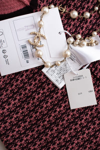 CHANEL 23B Pink Dark Purple Cashmere Knit Dress 38 シャネル ピンク ダークパープル ココボタン カシミヤ ニット ワンピース 即発