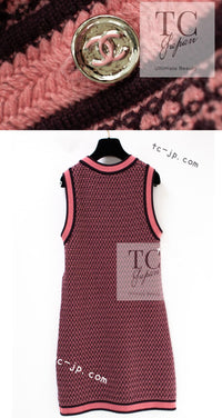 CHANEL 23B Pink Dark Purple Cashmere Knit Dress 38 シャネル ピンク ダークパープル ココボタン カシミヤ ニット ワンピース 即発
