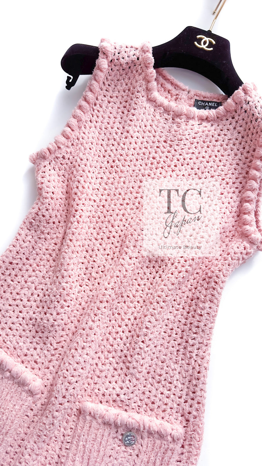CHANEL 17C Pretty Pink Cotton Knit Dress 34 シャネル プリティ ピンク コットン ニット ワンピース 即発