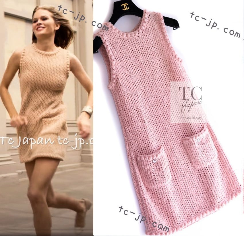 CHANEL 17C Pretty Pink Cotton Knit Dress 34 シャネル プリティ ピンク コットン ニット ワンピース 即発