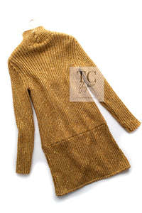 CHANEL 19PF Gold Metallic Sequin Embellishments Cashmere Knit Dress 34 36 シャネル ゴールド スパンコール カシミヤ ニット ワンピース 即発