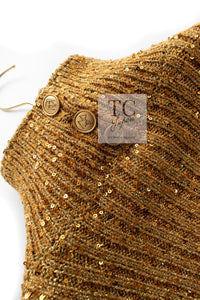 CHANEL 19PF Gold Metallic Sequin Embellishments Cashmere Knit Dress 34 36 シャネル ゴールド スパンコール カシミヤ ニット ワンピース 即発