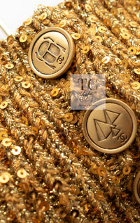CHANEL 19PF Gold Metallic Sequin Embellishments Cashmere Knit Dress 34 36 シャネル ゴールド スパンコール カシミヤ ニット ワンピース 即発
